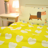 日式小清新可爱卡通小狗刺猬枕套纯棉印花床单床笠被套简约四件套