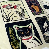 猫太太 DIY手工拼布棉麻 包包/抱枕面料 印花定位亚麻布料 猫和鱼