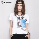 卡玛KAMA 夏季女装 时尚百搭印花舒适透气纯棉T恤女 7215581
