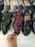 韩国代购女鞋正品2016秋新款欧美亮面圆头流苏漆皮粗跟低帮单鞋