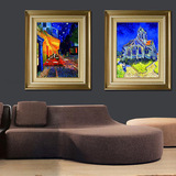 梵高 咖啡馆三联组合画 手绘油画客厅卧室现代抽象简约装饰画挂画