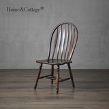 HC 欧美复古橡木实木餐椅 温莎剑背椅法式书房咖啡厅钢琴椅孔雀椅