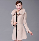 2016冬季新款韩版毛领女式外套纯色修身中长款双面风衣呢子大衣