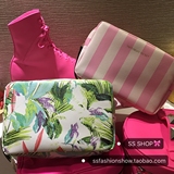 ss shop 维多利亚的秘密 VS最新款绿叶粉条纹手拿化妆包
