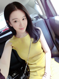 2016夏装新款女装修身性感无袖针织小香风连衣裙夏季裙子黄色中裙