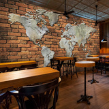 复古水泥砖墙3d世界地图大型壁画 办公室壁纸餐厅酒吧背景墙墙纸