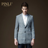 PINLI品立  冬季新品时尚男装 修身中长款羊毛呢大衣外套1369