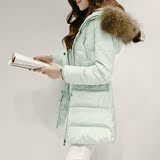 jaxcestar冬季新款韩版修身大毛领中长款羽绒服女大码冬装外套