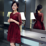 2016新品原创设计韩版镂空性感蕾丝连衣裙气质修身显瘦中长款女潮