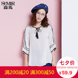 森马短袖衬衫 2016夏装新款 女士波西米亚风V领宽松衬衣上衣韩版