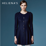 海兰丝2016春装新款羊毛大衣中长款修身圆领单排扣裙摆毛呢外套女