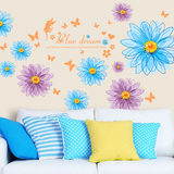 可移除墙贴纸贴画家居饰品客厅卧室贴花水彩紫色花朵电视背景墙
