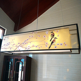 新中式古典手绘酒店工程茶楼会所餐厅书房卧室亚麻布艺长方形吊灯