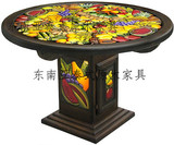 实木家具餐桌CZ-4定制老榆木家具东南亚风格原木雕花手绘泰式餐桌