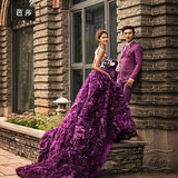 [转卖]影楼主题服装2015改良高端紫色拖尾蓬蓬裙欧式宫殿大牌礼