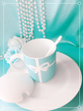 马克杯水杯子陶瓷骨瓷tiffany蓝七夕 情人节礼品结婚礼物 带盖勺