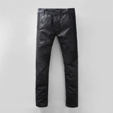 2016春季新款 BALMAIN巴尔曼牛仔裤 男士涂层刺绣褶皱修身机车裤