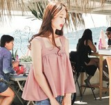 2016夏韩国正品代购女装 可爱裙摆娃娃装吊带衬衫 cherrykoko