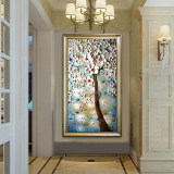 玄关装饰画现代简约欧式走廊墙壁挂画过道立体厚油抽象刀画发财树