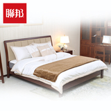 联邦家具 现代中式实木床1.8米 1.5米双人床带软靠+床头柜2个