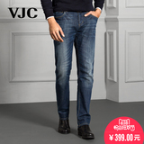 VJC男士牛仔裤秋冬款修身直筒长裤男磨边做旧专柜正品潮男新款