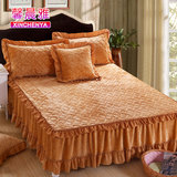 秋冬法莱绒夹棉床裙加厚1.5米单件珊瑚绒纯色床罩法兰绒床套1.8m