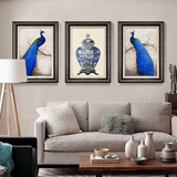 蓝孔雀 代简约有框画客厅装饰画三联画现沙发背景墙画挂画壁画
