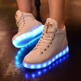 春夏七彩亮灯发光鞋USB充电LED灯光鞋荧光夜光鞋休闲透气高帮女鞋