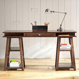 美式全实木书桌复古台式电脑桌简约工作台桌子餐桌办公桌写字台
