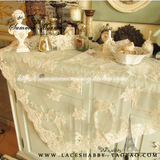 LACESHABBY韩国进口代购奢华手工钉珠亮片白色蕾丝方形桌布盖巾
