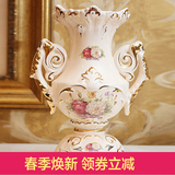 欧式复古奢华描金陶瓷花瓶客厅玄关仿真花瓶台面装饰摆件结婚礼品