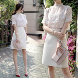 韩国代购2016夏季新款女装小香风连衣裙雪纺包臀裙子套装裙两件套