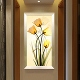 现代欧式客厅装饰画玄关走廊手绘油画竖版抽象油画花卉郁金香挂画
