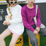 2016紫色18-24周岁白色新款 纯色圆领卷边长袖韩版宽松针织毛衣