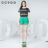 CCDD夏装新款专柜正品女黑色纱金丝绣花衬衫直筒短袖套头C52R009