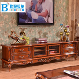 比妮贝尔 美式电视柜实木电视机柜 欧式矮柜地柜组合橡木雕花T204
