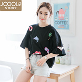 韩国夏季bf风卡通纯棉学生宽松短袖T恤女韩版半袖上衣中袖大码潮