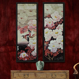 【摆设.手绘画作】 后现代中式工笔花鸟风格油画牡丹丛中一幅价