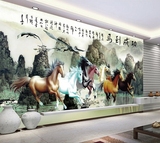 大型壁画壁纸电视墙背景 客厅餐厅办公室中式墙纸 马到功成八骏图