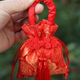 锦意 红金玫瑰 结婚创意手提喜糖袋子织锦伴手礼中式喜糖盒喜蛋袋
