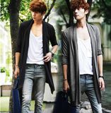 韩版春夏季非主流青少年黑色中长款薄款开衫男披风宽松款外套衣服