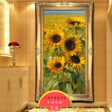 手绘欧式花卉向日葵油画美式田园风景客厅餐厅玄关挂画有框装饰画