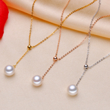 韩国时尚款 正品正圆天然淡水珍珠吊坠S925纯银天然珍珠珍珠项链