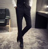 2015冬季新款 韩版修身暗格纹男士休闲西裤 时尚青年结婚西装裤