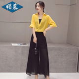 时尚套装女夏2016新款韩版修身显瘦名媛九分阔腿裤两件套雪纺上衣
