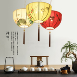 新中式吊灯手绘布艺餐厅灯复古中国风创意茶楼个性吊灯卧室房间灯