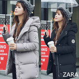 香港代购女装代购冬季加厚纯色连帽羽绒服棉服修身中长款大衣外套
