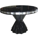 欣豪新古典餐桌欧式餐桌实木圆桌  简约圆形家具饭桌子美式黑色