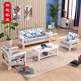 实木沙发床小户型可翻折两用功能 橡木沙发组合现代中式白色田园