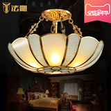 法雕全铜欧式卧室吸顶灯led圆形美式卧室灯简约现代浪漫书房灯具